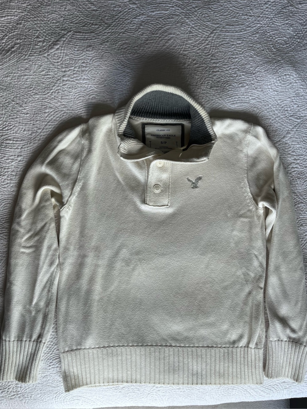 American Eagle Outfitters Cream Zip-Up Collar Sweater
